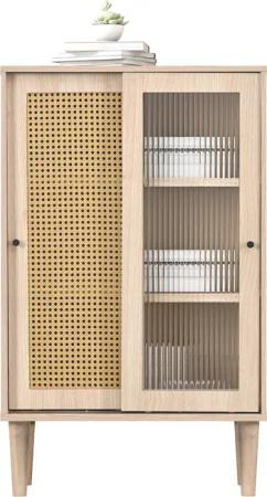 Merax Highboard, mit Glastür und Rattangeflecht,Vitrine