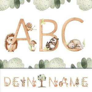 Sunnywall Wandtattoo Buchstaben ABC Waldtiere Aufkleber