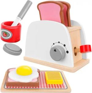 KRUZZEL Kinder-Toaster Holz-Toaster mit Zubehör: Kinderküchen-Spielset,