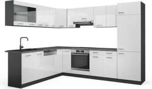 Vicco Winkelküche R-Line, Weiß Hochglanz/Anthrazit, 227