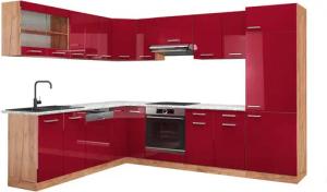 Vicco Winkelküche R-Line, Bordeaux Hochglanz/Goldkraft Eiche,