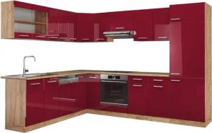 Vicco Winkelküche R-Line, Bordeaux Hochglanz/Goldkraft Eiche,
