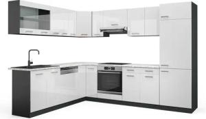 Vicco Winkelküche R-Line, Weiß Hochglanz/Anthrazit, 227