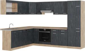 Vicco Winkelküche R-Line, Schwarz Beton/Goldkraft Eiche,