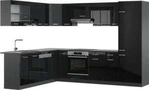 Vicco Winkelküche R-Line, Schwarz Hochglanz/Anthrazit, 227