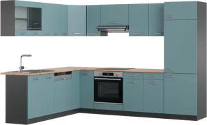 Vicco Winkelküche R-Line, Blau-Grau/Anthrazit, 227 x