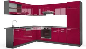Vicco Winkelküche R-Line, Bordeaux Hochglanz/Anthrazit, 227