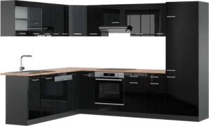Vicco Winkelküche R-Line, Schwarz Hochglanz/Anthrazit, 227