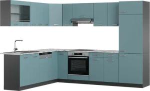 Vicco Winkelküche R-Line, Blau-Grau/Anthrazit, 227 x