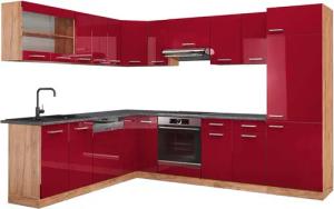 Vicco Winkelküche R-Line, Bordeaux Hochglanz/Goldkraft Eiche,
