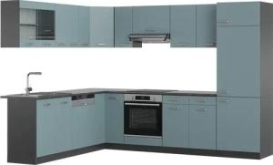 Vicco Winkelküche R-Line, Blau-Grau/Anthrazit, 227 x