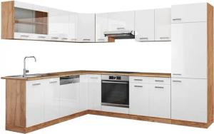 Vicco Winkelküche R-Line, Weiß Hochglanz/Goldkraft Eiche,