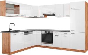Vicco Winkelküche R-Line, Weiß Hochglanz/Goldkraft Eiche,