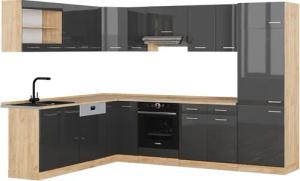 Vicco Winkelküche R-Line, Anthrazit Hochglanz/Goldkraft Eiche,