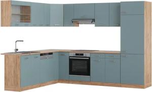 Vicco Winkelküche R-Line, Blau-Grau/Goldkraft Eiche, 227