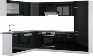 Vicco Winkelküche R-Line, Schwarz Hochglanz/Weiß, 227