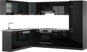 Vicco Winkelküche R-Line, Schwarz Hochglanz/Anthrazit, 227