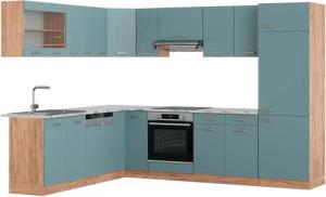 Vicco Winkelküche R-Line, Blau-Grau/Goldkraft Eiche, 227