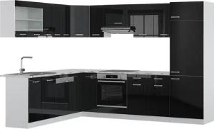 Vicco Winkelküche R-Line, Schwarz Hochglanz/Weiß, 227