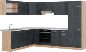 Vicco Winkelküche R-Line, Schwarz Beton/Goldkraft Eiche,