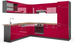 Vicco Winkelküche R-Line, Bordeaux Hochglanz/Anthrazit, 227