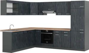 Vicco Winkelküche R-Line, Schwarz Beton/Anthrazit, 227