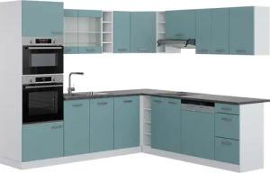 Vicco Winkelküche R-Line, Blau-Grau/Weiß, 237 x
