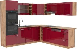Vicco Winkelküche R-Line, Bordeaux Hochglanz/Goldkraft Eiche,