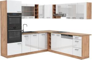 Vicco Winkelküche R-Line, Weiß Hochglanz/Goldkraft Eiche,