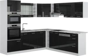 Vicco Winkelküche R-Line, Schwarz Hochglanz/Weiß, 237