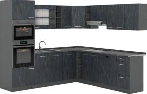 Vicco Winkelküche R-Line, Schwarz Beton/Anthrazit, 237