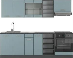 Vicco Küchenzeile R-Line, Blau-Grau/Anthrazit, 240 cm