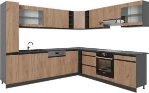 Vicco Winkelküche R-Line, Goldkraft Eiche/Anthrazit, 257