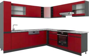 Vicco Winkelküche R-Line, Rot/Anthrazit, 257 x