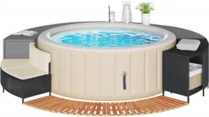 vidaXL Poolleiter, Whirlpool-Umrandung Schwarz Poly-Rattan und