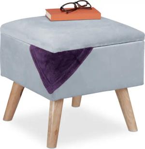 relaxdays Polsterhocker Samthocker mit Stauraum, hellgrau