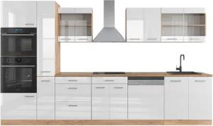 Vicco Küchenzeile R-Line, Weiß Hochglanz/Goldkraft Eiche,