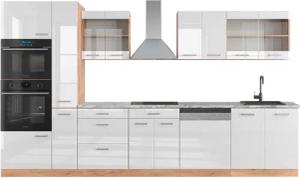 Vicco Küchenzeile R-Line, Weiß Hochglanz/Goldkraft Eiche,