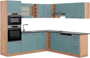 Vicco Winkelküche R-Line, Blau-Grau/Goldkraft Eiche, 237