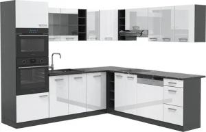 Vicco Winkelküche R-Line, Weiß Hochglanz/Anthrazit, Ohne