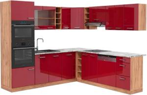 Vicco Winkelküche R-Line, Bordeaux Hochglanz/Goldkraft Eiche,