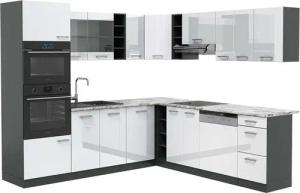 Vicco Winkelküche R-Line, Weiß Hochglanz/Anthrazit, 237