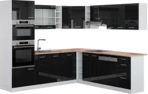 Vicco Winkelküche R-Line, Schwarz Hochglanz/Weiß, 237