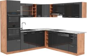 Vicco Winkelküche R-Line, Anthrazit Hochglanz/Goldkraft Eiche,