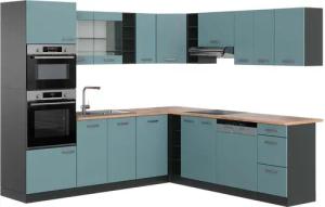 Vicco Winkelküche R-Line, Blau-Grau/Anthrazit, 237 x