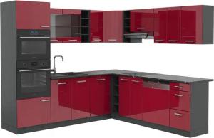 Vicco Winkelküche R-Line, Bordeaux Hochglanz/Anthrazit, Ohne