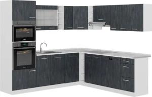 Vicco Winkelküche R-Line, Schwarz Beton/Weiß, 237