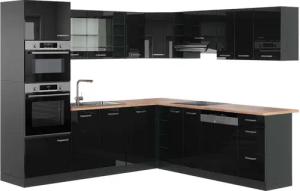 Vicco Winkelküche R-Line, Schwarz Hochglanz/Anthrazit, 237