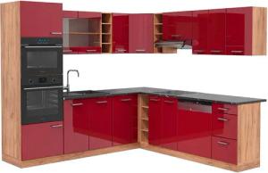 Vicco Winkelküche R-Line, Bordeaux Hochglanz/Goldkraft Eiche,