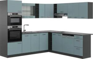 Vicco Winkelküche R-Line, Blau-Grau/Anthrazit, 237 x